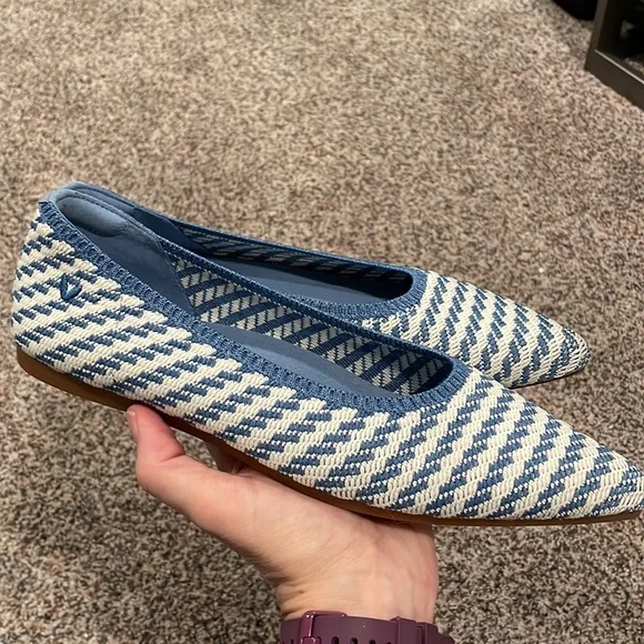 Denim Stripe Aria 5 degrees Pointed Toe Ballet Flats - Picture 2 of 16